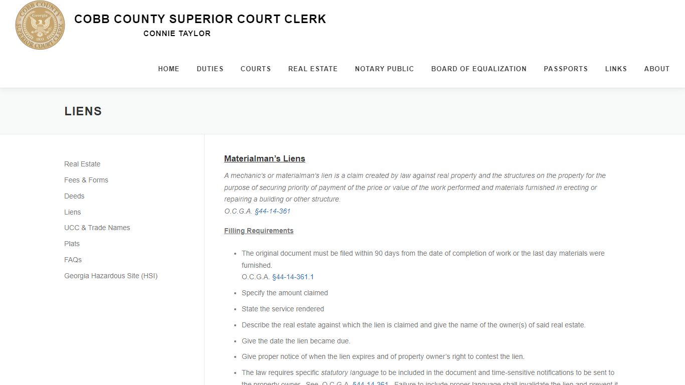 Liens – Cobb County Superior Court Clerk